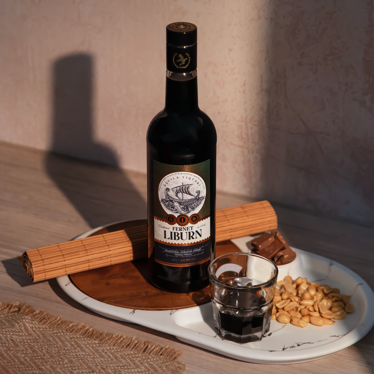 Fernet Liburn served with a bitter aperitivo
