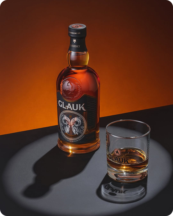 Glauk whisky served in a glass
